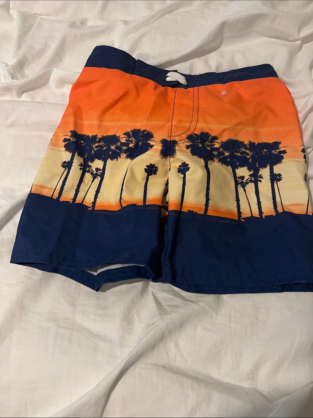 Cat & Jack Boys Orange and Navy Palm-Print Swim Shorts